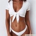 ⭐️ Solid Bikini Sets QIQIU Womens 2019 Summer Sexy Cross Bandage High Waist Swimsuits Beachwear Swimwear White B07MPFLCPD